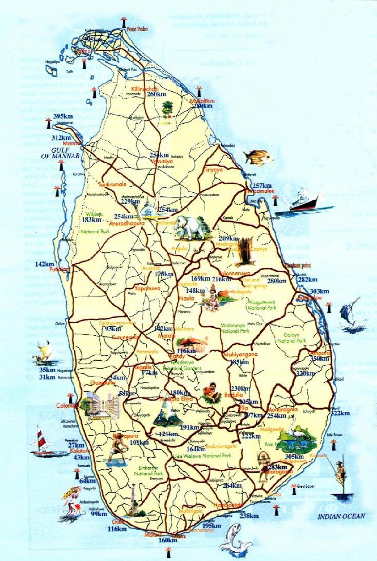 turista mapa ng Sri Lanka sa mga lungsod