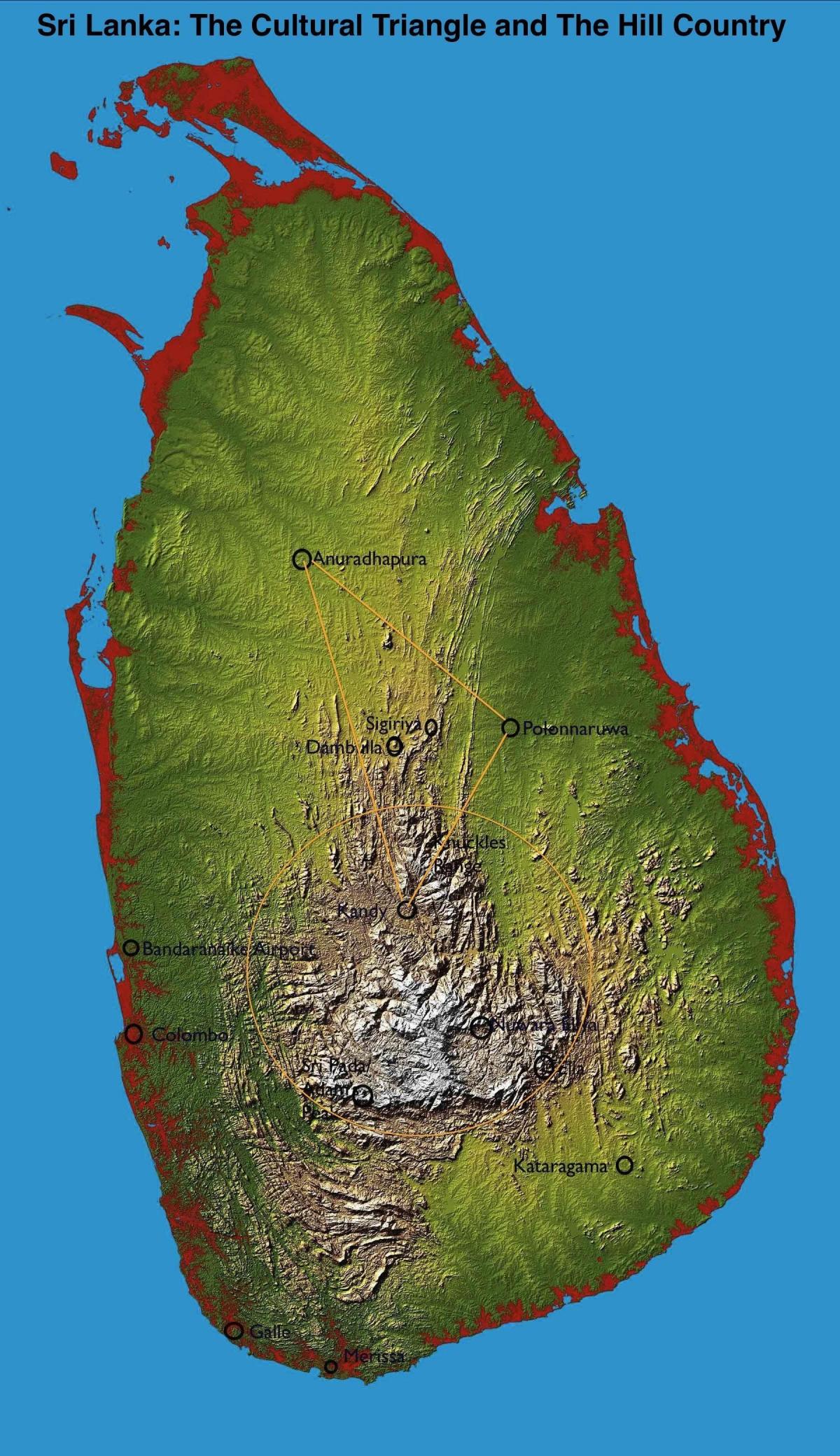mapa ng burol bansa ng Sri Lanka