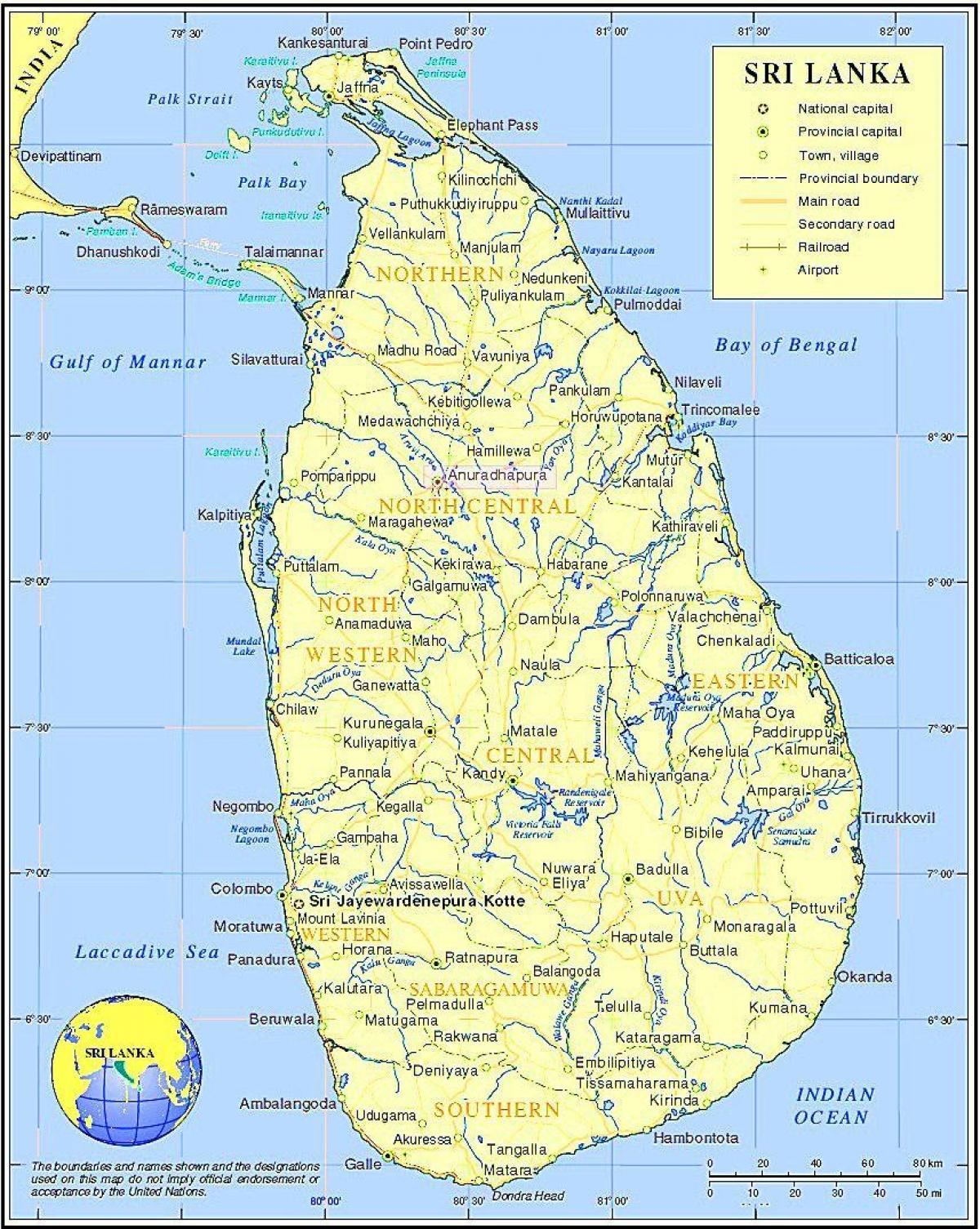 mapa ng lawa sa Sri Lanka