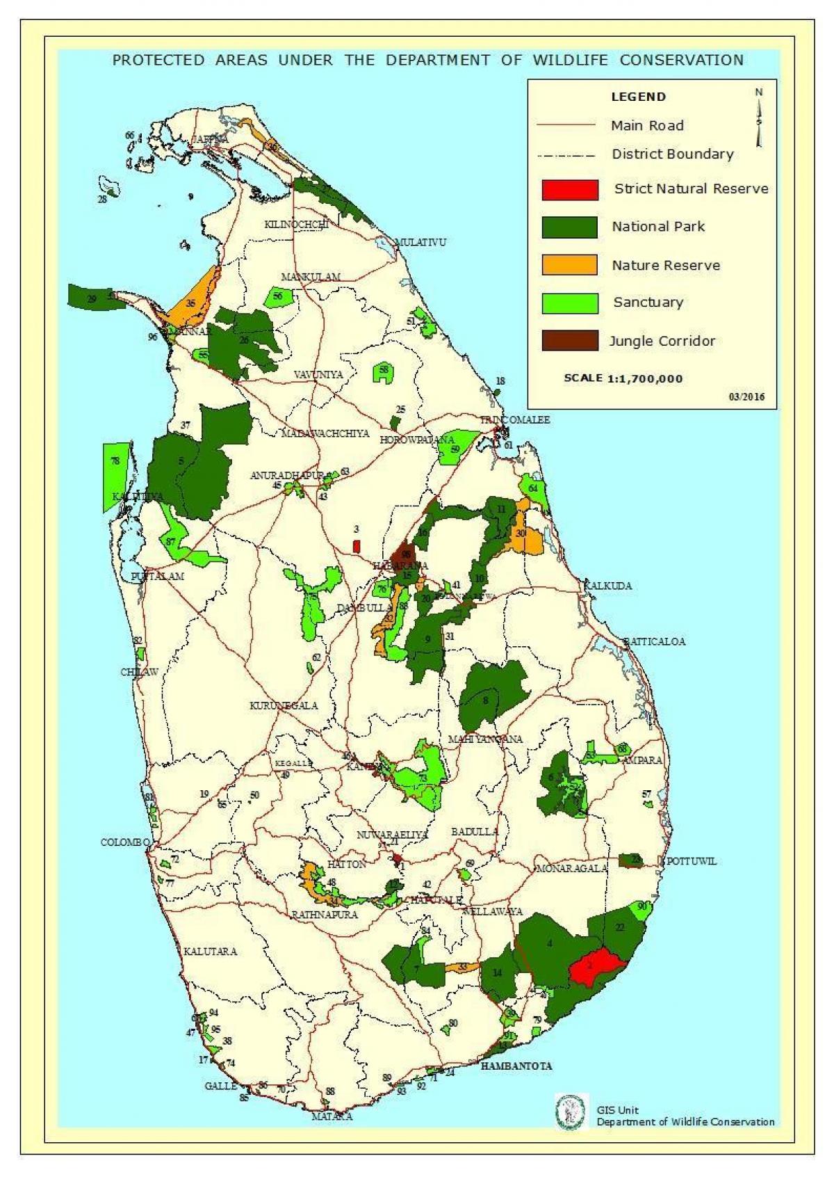 mapa ng mga pambansang parke sa Sri Lanka