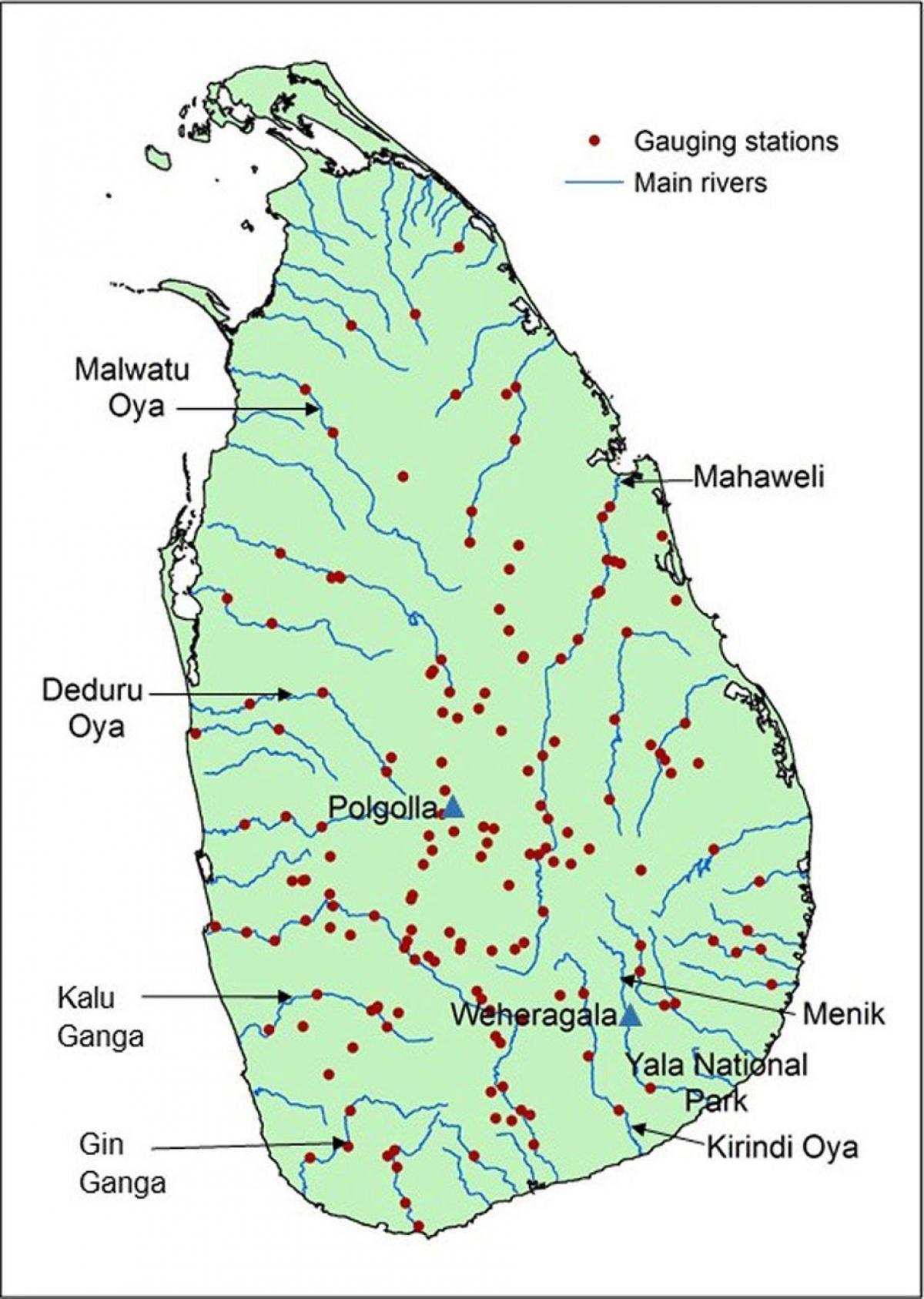 Sri Lanka mga pangunahing ilog ng mapa