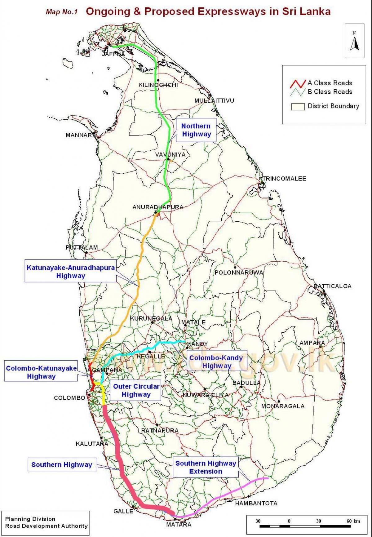 bagong highway mapa sa Sri Lanka