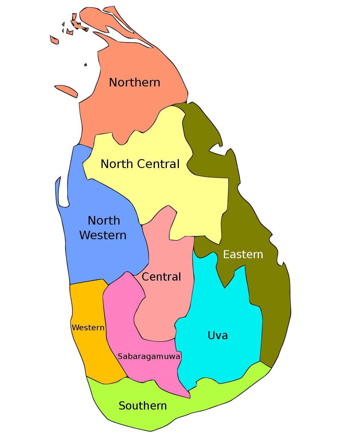 Sri Lanka mapa ng distrito ng lalawigan