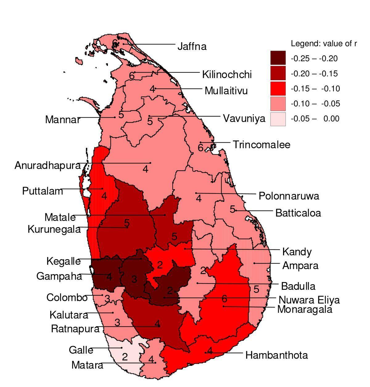 mapa ng Sri Lanka sa malarya