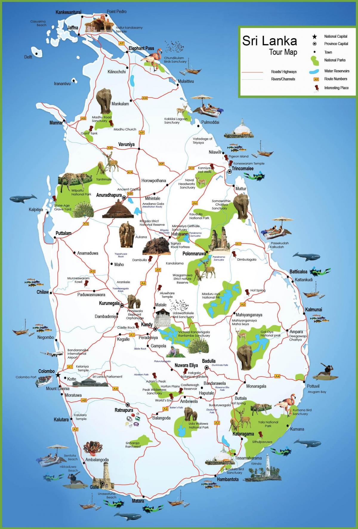 mga lugar ng turista sa Sri Lanka mapa