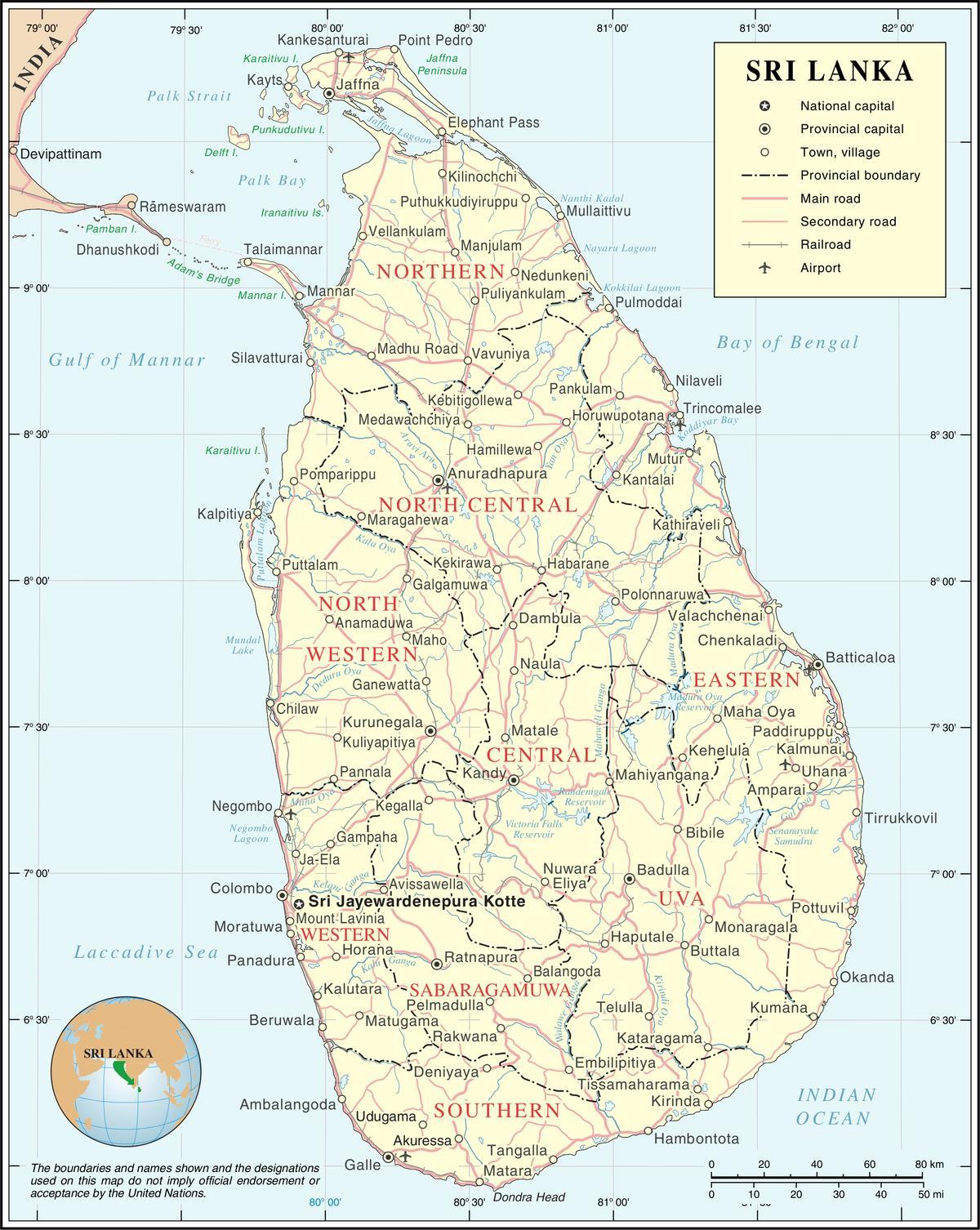 mga paliparan sa Sri Lanka mapa