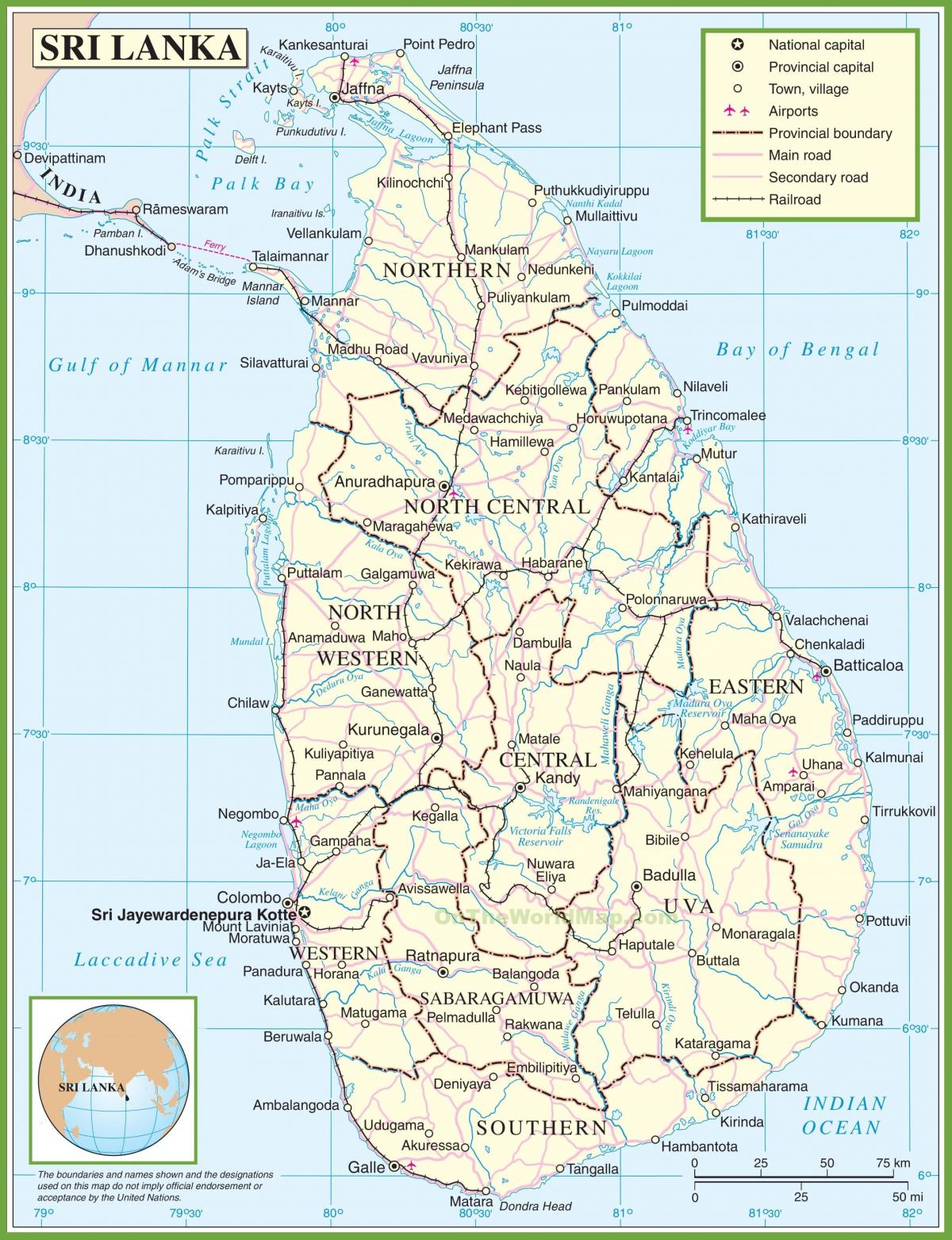 mapa ng Sri Lanka pampulitika