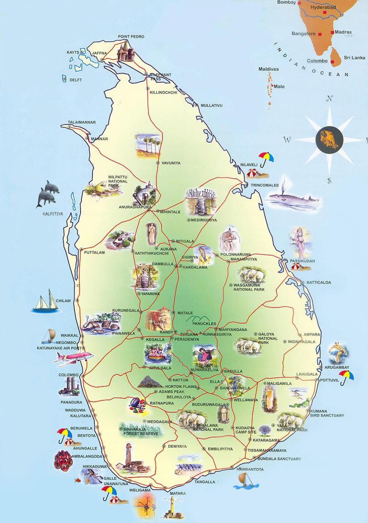 pinupuntahan ng mga turista sa Sri Lanka mapa