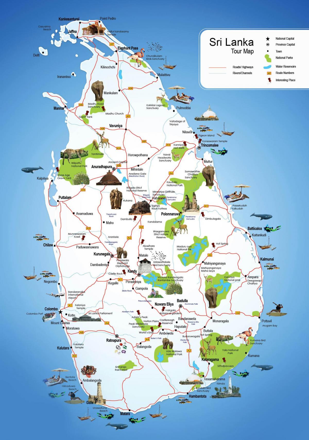 mga lugar ng turista sa Sri Lanka mapa
