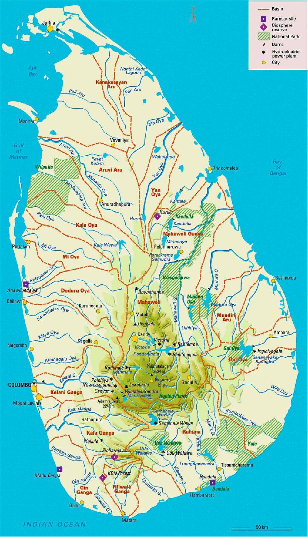 mapa ng Sri Lankan reservoirs