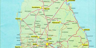 Kalsada distansya sa mapa ng Sri Lanka