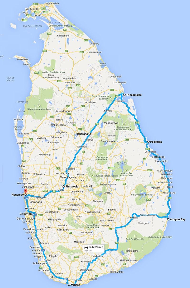 Sri Lanka pinakamahusay na mga tabing-dagat ng mapa