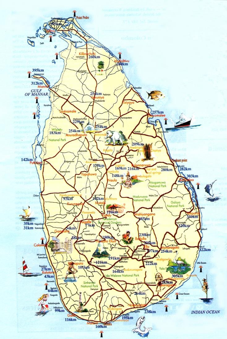Sri Lanka atraksyon mapa