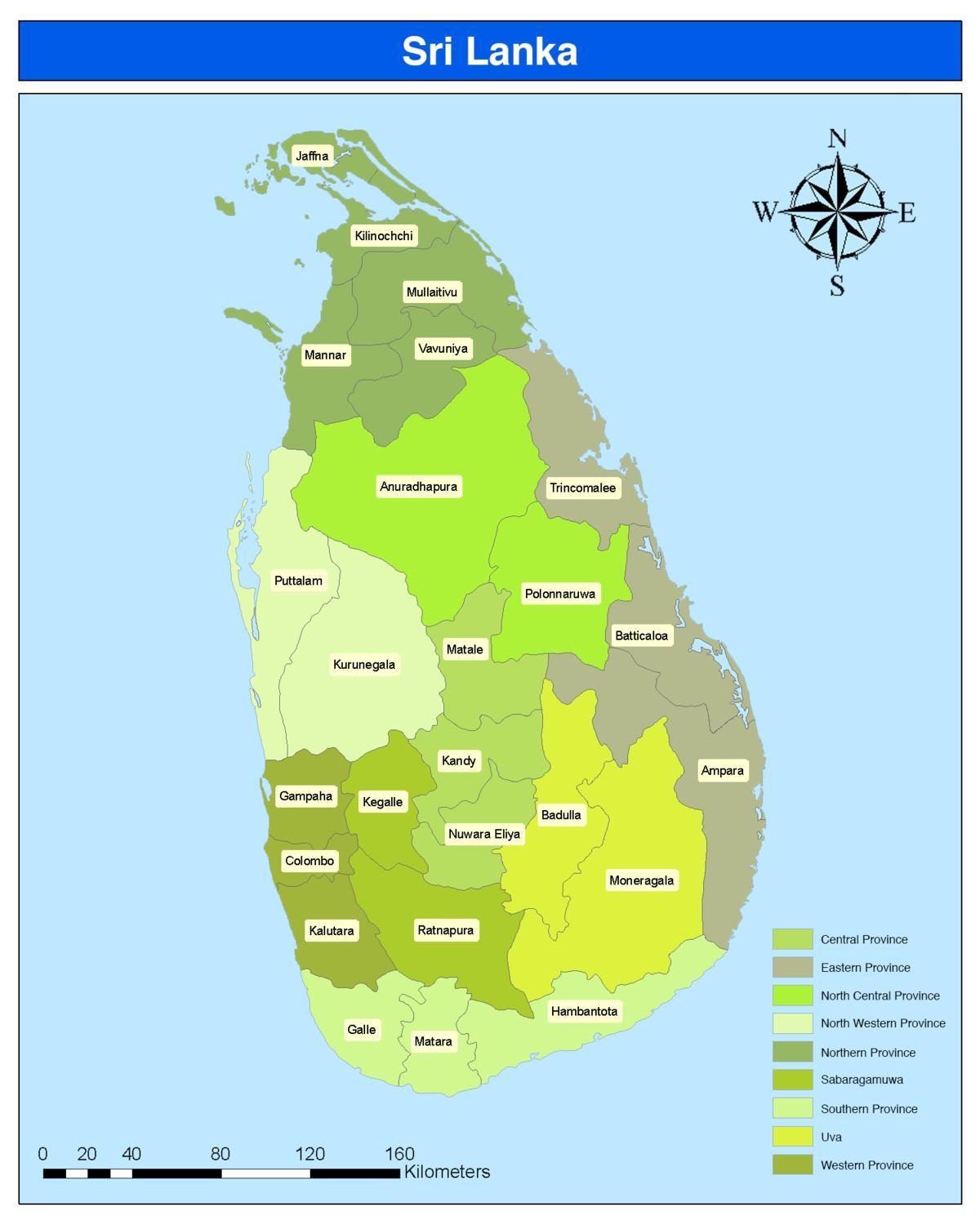 distrito sa Sri Lanka mapa