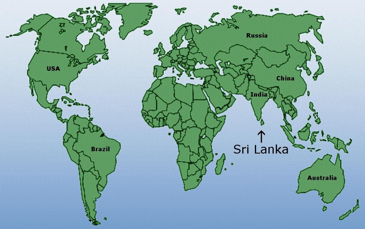 mapa ng mundo na nagpapakita ng Sri Lanka