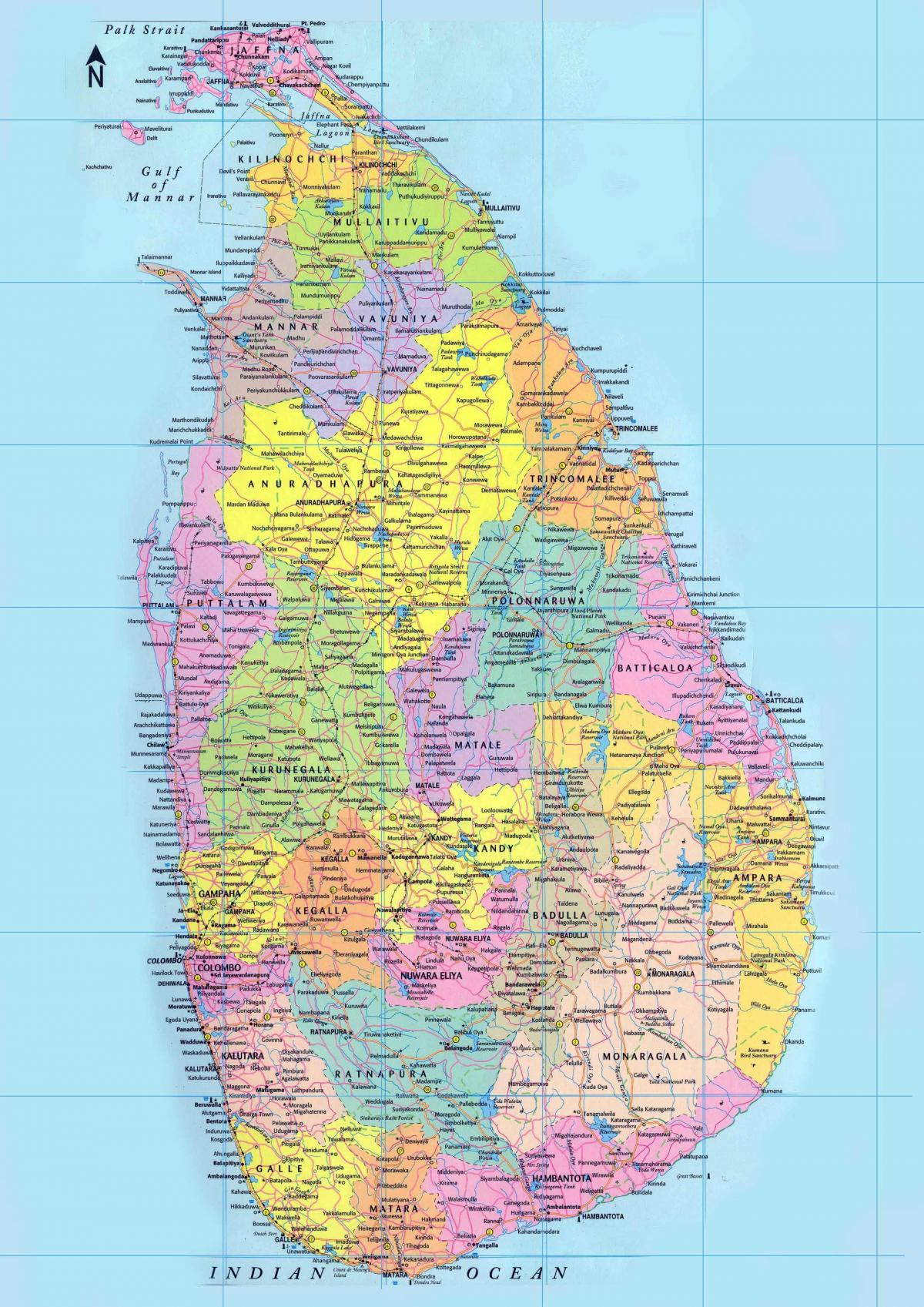 detalyadong mga mapa ng Sri Lanka sa kalsada