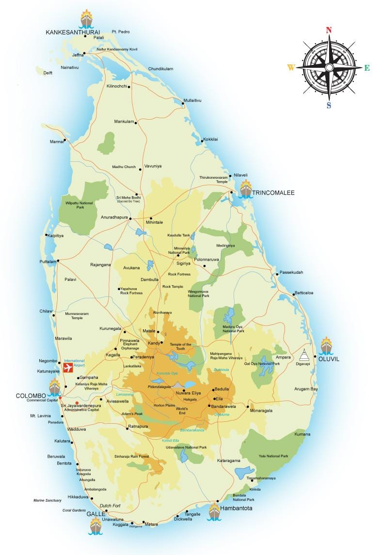 Sri Lanka mga punto ng interes sa mapa