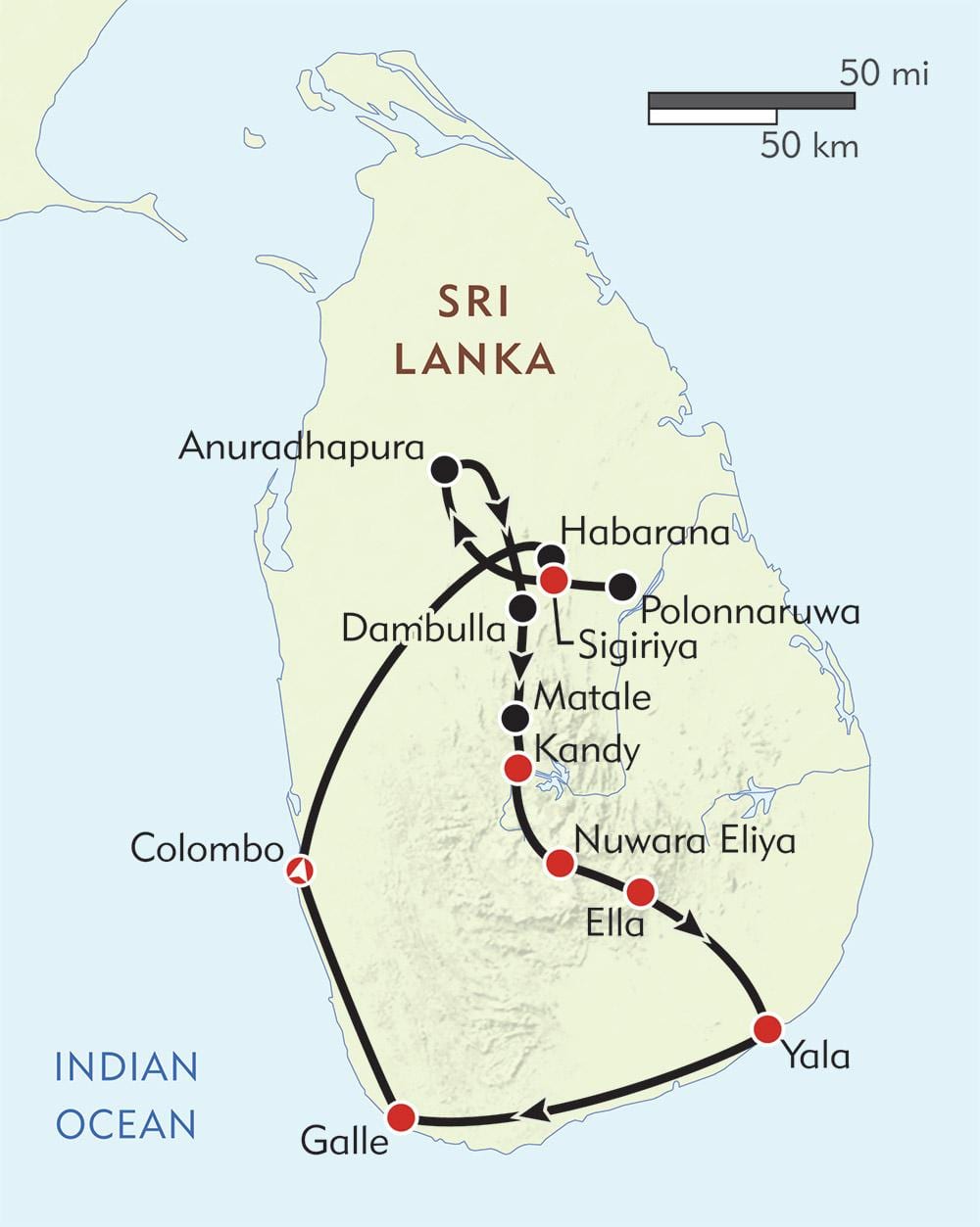 mapa ng Sri Lanka itinerary