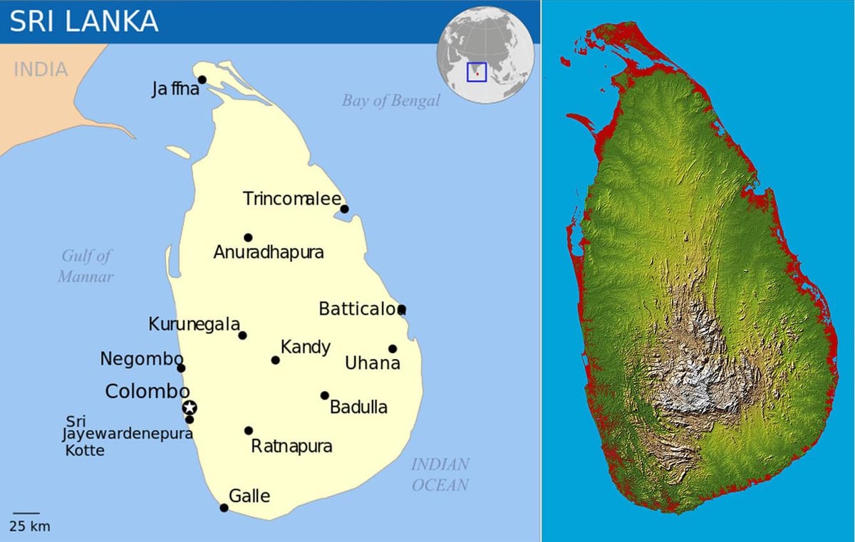 mapa ng Sri Lanka topographic