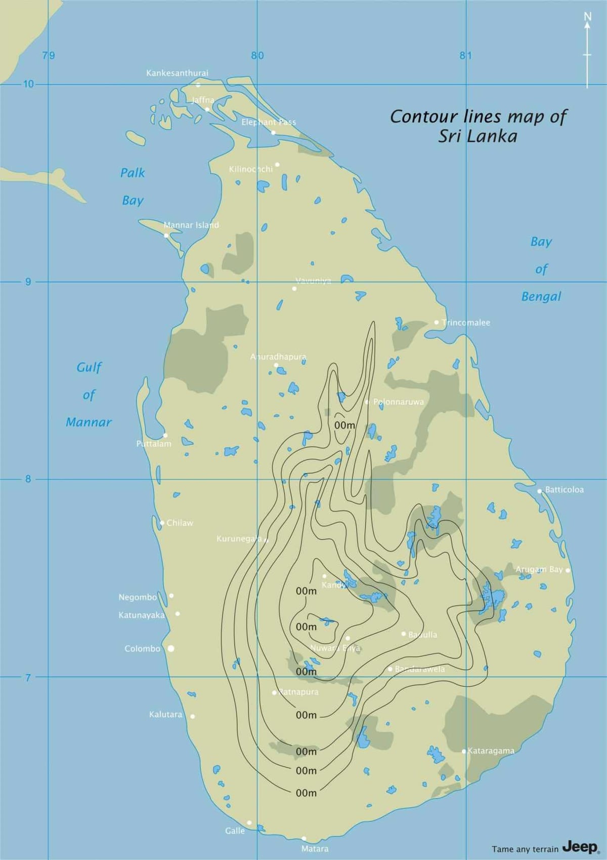 mapa ng tabas mapa ng Sri Lanka