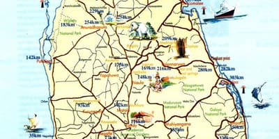 Turista mapa ng Sri Lanka sa mga lungsod
