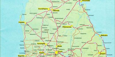 Mapa ng Sri Lanka mapa na may mga distansya