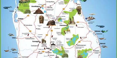 Mga lugar ng turista sa Sri Lanka mapa
