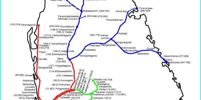 Tren ruta sa mapa ng Sri Lanka