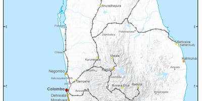 Ng mga ruta ng tren Sri Lanka mapa