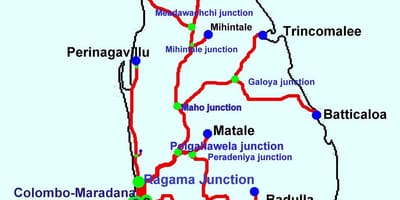Mapa ng Sri Lanka na linya ng tren